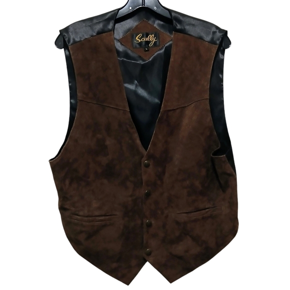 SCULLY Leather Suede Vest Men L Brown Snap Front Western Cowboy Ranch Farm Rodeo - Picture 7 of 8